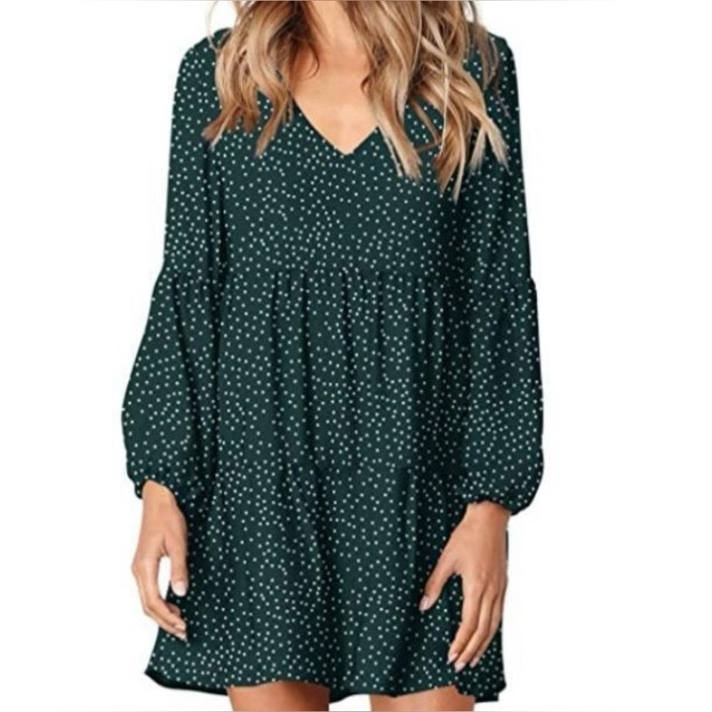 Amoretu Elegant Green Polka Dot Dress S